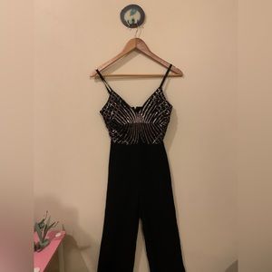 Wide leg romper black with sequins